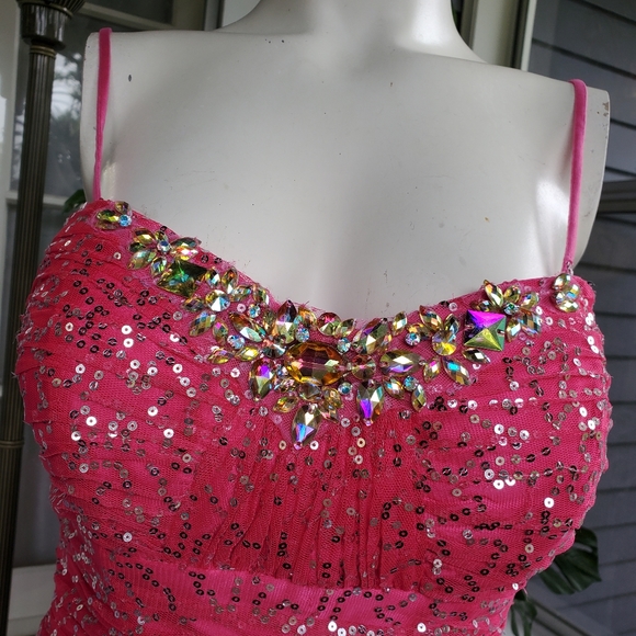 Tiffany Designs Pink Chiffon Sequined Rhinestones Mermaid Pageant / Prom Dress - Picture 10 of 15